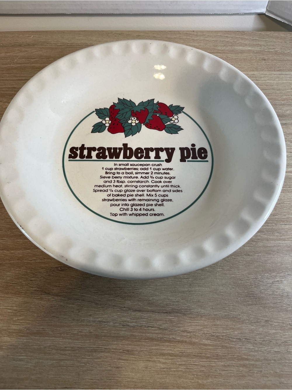 Strawberry Pie Ceramic Pie Plate - White with Red & Green Design